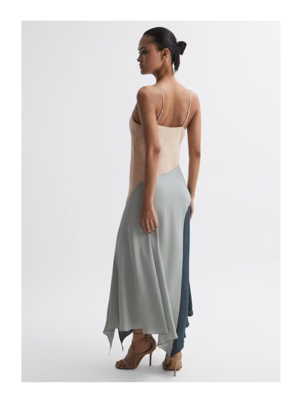 New! Reiss Hudson Asymmetric Colorblock Slip Midi Slip Dress in Multicolor - Picture 4 of 11